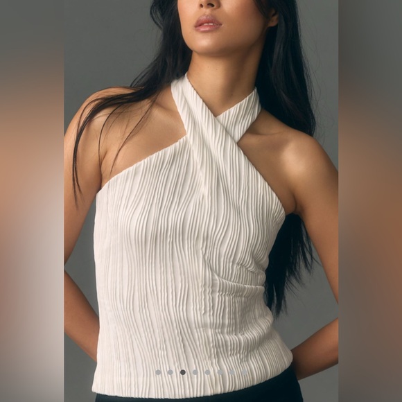 By Anthropologie Cross Neck Halter Top - White - Size Medium - Picture 3 of 13